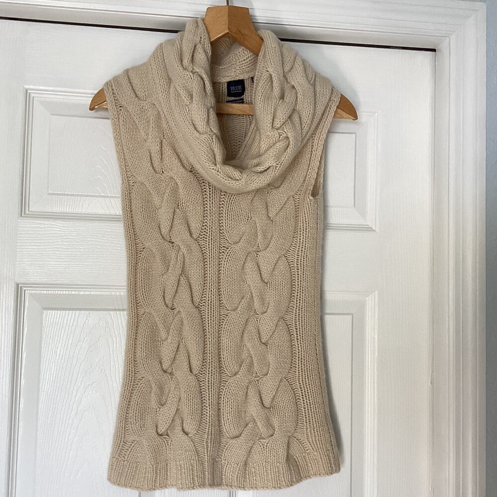 BLUE Saks Fifth Avenue 100% Cashmere Thick Cable Knit Cowl neck Sweater XS Lux